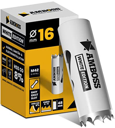 Sierra perforadora bimetálica HSS M42 de 16 mm, para acero, tableros de partículas, madera dura, placas de yeso, etc. Profundidad de corte 48 mm, sin inclusión