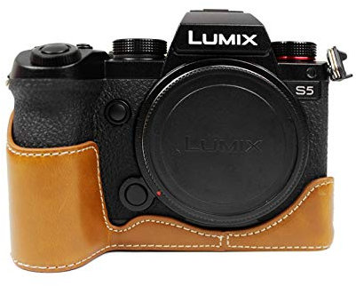 MUZIRI KINOKOO Lumix DC-S5 /S5 II Case, Camera Case Compatible for Panasonic Lumix DC-S5 / S5 Mark II Camera Bottom Case - PU eather Protective Case with Grip - Brown