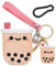 Süße Airpod-Hülle mit Schlüsselanhänger, Girly Pink Boba Milk Tea Design, kompatibel mit Airpods 2 & 1 Ladehülle für Frauen und Mädchen