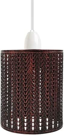 DC Voltage Easy Fit Wire cage Frame Open Style Pendant Light Shade Metal Cage Drum Lampshade Ceiling Pendant Lamp with Free Reducer Plate (Rustic Red)