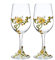 XUDREZ Handmade Painted Enamel Flower Gin Balloon Glass Wine Glass Set, Red Wine Set of 2, Birthday Gifts for Women Mum Friends Mothers Day, Lead-Free (Yellow Lily（Set of 2）)