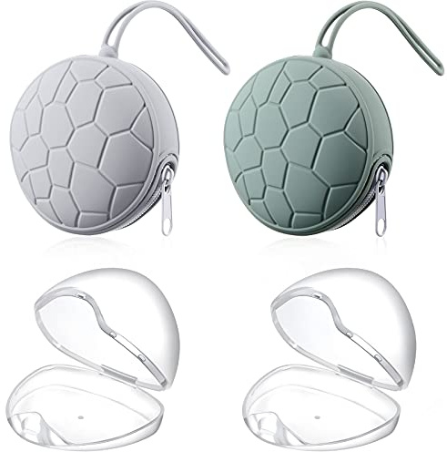 Nuanchu 4 Pieces Pacifier Holder Case Set, Gray, Army Green