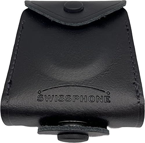 swissphone Melder-Tasche Etui | Echt-Leder robust | geschlossen | Top Qualität | Knopf aufklappbar Klappfunktion | s.Quad Serie | Zubehör Funkmeldeempfänger X15 X35, Schwarz
