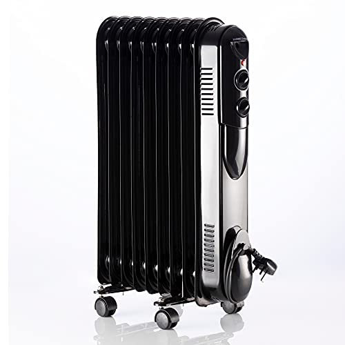 Daewoo 9 Fin Oil Filled Radiator HEA1817 2000W Portable Electric Heater With Dial Control Adjustable Temperature 3 Power Settings Black…