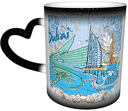 Oaieltj Dubai Doodles Lustige wärmeempfindliche Tasse mit Farbwechsel