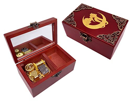 SIQI Musik-Schmuckschatulle Sailor Moon spielt Mondlicht Densetsu 18 Noten Holz Vintage Spieluhr Sammlung Dekoration Geschenk mit Spiegel und Schloss für Weihnachten, Rot, Tune: Moonlight Densetsu