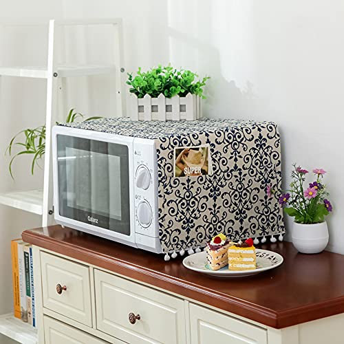 Microwave Dust Proof Cover,Microwave Oven Accessory Protective Cover Microwave Oven Cover Dust-Proof Covers Hood Home Decor Microwave Anti-Oil Towel,Blue and White Porcelain