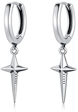 Sterling Silber Spike Kreuz Creolen Oxidation Hypoallergen Kreuz Ohrringe Hängend für Damen Herren