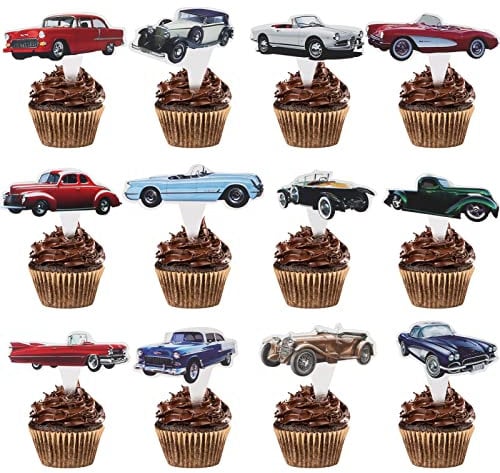 Classic car party decorations,Classic cars 24 pcs Cupcake Toppers for Vintage Car Birthday Party Supplies and Farm Truck Birthday Decorations Car theme Party Supplies Favors