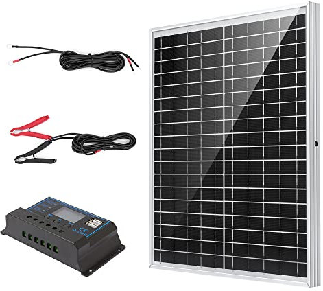 Nicesolar 20W Solarpanel 12V Monokristallines Solarmodulsystem-Set, 20 Watt Solarmodul mit 20A Laderegler für netzunabhängige 12 Volt Energieladung für Camping, Wohnwagen
