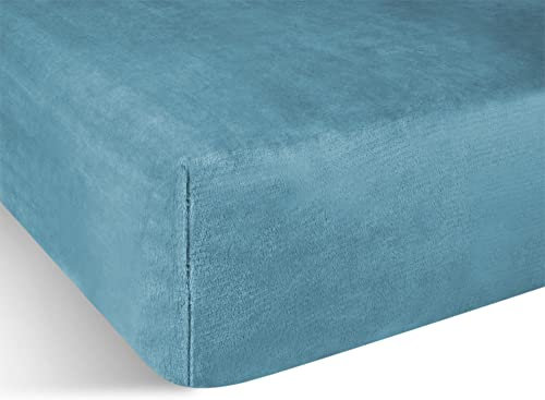Flanell Spannbettlaken - Kuscheliges Bettlaken mit Cashmere Touch und 35 cm Steghöhe - Winter Spannbetttuch für 90x200, 100x200, 140x200 und 180x200 Farbe Blau Größe 140 cm x 200 cm