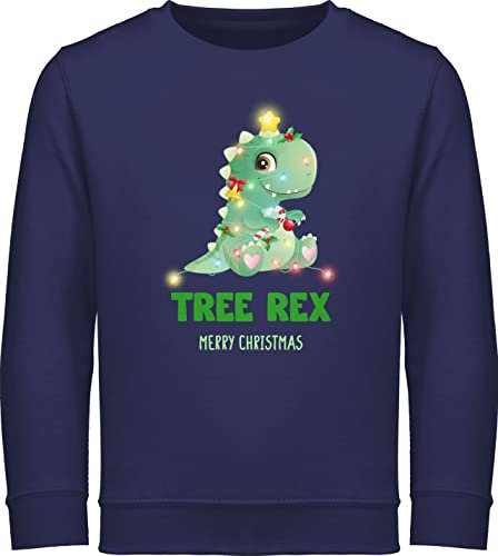 Sweatshirt Kinder Pullover für Jungen Mädchen - Weihnachten Geschenke - Tree Rex - Merry Christmas - 104 (3/4 Jahre) - Navy Blau - weihnachtssweatshirt weihnachtsmotiv Pulli weihnachtsoutfit