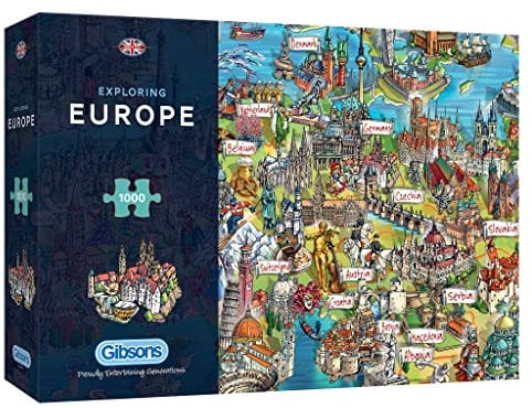 Exploring Europe | 1000 Piece Jigsaw Puzzle | Map Jigsaw Puzzle | Sustainable Puzzle Age 8+ for Adults | Premium 100% Recycled Board | Great Gift for Adults | Gibsons Games