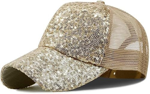 GIVBRO Pailletten Baseball Cap Unisex Vintage Visier Sonnenhut Mesh Snapback Trucker Cap