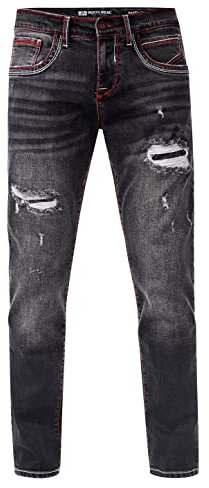 Rusty Neal Jeanshose Herren Jeans 'ODAR' Regular Fit Stretch 'Kontrastnaht' Jeans-Hose Stone-Washed Destroyed Freizeit-Hose 234, Farbe:Black Used, Größe Jeans L32:36W / 32L