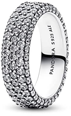 PANDORA Timeless Dreireihiger Pavé Ring aus Sterling Silber mit Cubic Zirkonia Timeless Collection, Größe 54, 192634C01-54