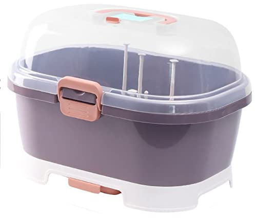 Baby Bottle Holder, Portable Large Capacity Toddler Bottles Storage Box with Lid Cover Anti-Dust Protection and Cutlery Storage Baby Bottle Drying Rack for Baby At Home Kitchen Travel (Purple)