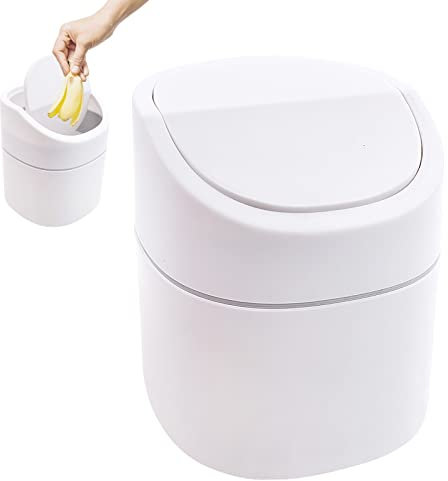 TULEBOLIAN Small Desk Bin,Mini Trash Can,2l Plastic Garbage Can With Lid,White Desktop Trash Can, Creative And Minimalist Style, For Kitchen, Desk Paper Basket, Debris Storage And Cleaning