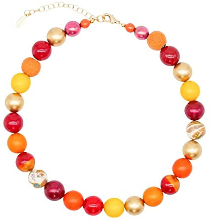 Feliss Handmade: Ketten aus Perlen, Halskette Damen. Statement Kette 45 cm lang. Choker Halsband, aesthetic Necklace Schmuck. Beads Perlenkette für Frauen in orange/rot mit Glasperlen