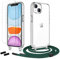 Anshow Handykette für iPhone 13 Mini Hülle mit Band + 2 Schutzfolie, Robust Necklace Extrem Stoßfest Handyhülle iPhone 13 Mini Case Transparent Schutzhülle zum Umhängeband Abnehmbar, Alpingrün