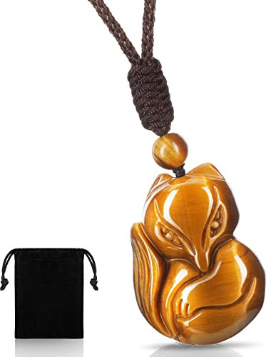 Yaomiao Obsidian Fuchs Halskette Obsidian Amulett Kette Natürliche Braune Heilkristall Halskette Glückskette mit Fuchs Anhänger Fuchs Schmuck mit Kette Geschenk für Frauen Männer (Einfach)