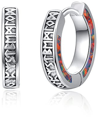 KINGWHYTE Unisex Creolen 925 Sterling Silber Wikinger Rune Schwarz Ohrringe Schläfer Ohrringe Geburtstag Geschenke für Männer Frauen (Schwarzer Opal)