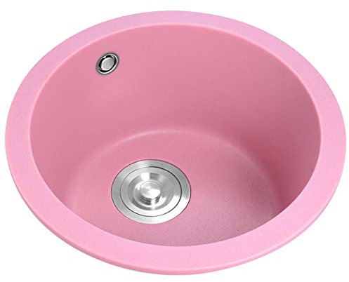 INGVY Küchenspüle, Rosa, Einzelbecken-Küchenspüle, 30/36/40/45 cm, rundes Waschbecken, Quarz-Küchenspüle, Einbauspüle mit Abfluss (Farbe: Rosa, Größe: 36 cm)