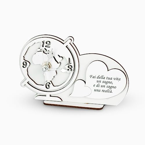 Albalù Bomboniera Mappamondo Orologio in Legno mis 10x16 cm con Frase Motivazionale Vita di Design Scatola da Bomboniera in Omaggio Ideale come Bomboniera Battesimo, Comunione Cresima e Matrimonio