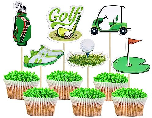 Gyufise 36Pcs Golf Cupcake Toppers Trophy Lawn Golf Shoes Bag Ball Carts Cupcake Picks for Golf Sports Player Theme Baby Shower Kids Birthday Party Cake Decorations Supplies