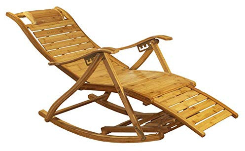 VVHUDA Robuster Schaukelstuhl, zusammenklappbar, Bambus-Liegestuhl mit Fußhocker, Garten-Sonnenliege, verstellbare hohe Rückenlehne, Bambus-Verbindung, Matte im Lieferumfang enthalten small Gift