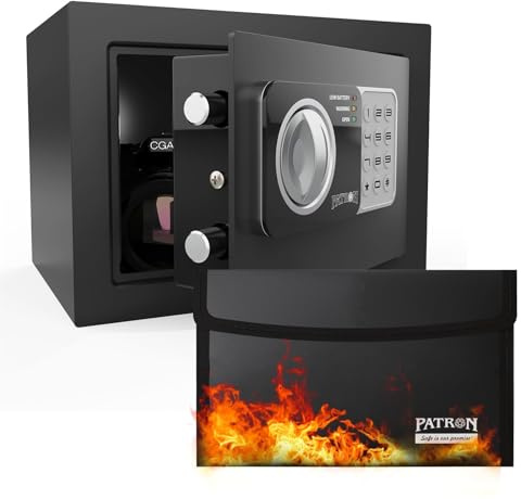 17NEF-FP PATRON Safe mit digitaler elektronischer Sicherheitstastatur, feuerfest, klein, Geldtresor, Wand- oder Schranksafe für Zuhause, Büro, Reisen, Geschäft, 0,236 Kubikmeter, Schwarz