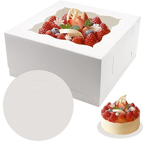PHULWEL 4 cajas para tartas de 25,4 x 25,4 x 12,7 cm, con tabla para tartas escalonadas, cartón blanco con tabla para tartas, recipientes desechables para tartas