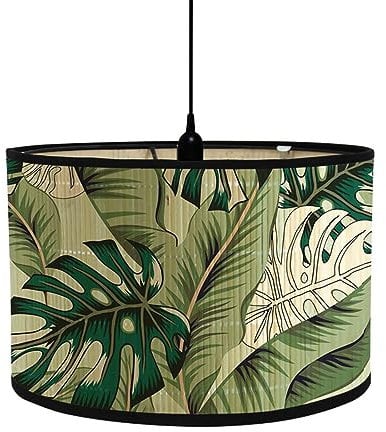 Fansu Pantalla De Lámpara Pantallas de Lámpara de Tela Cubierta De Lámpara De Tambor Cilíndrica Tropical Planta Lámpara De Pie Para El Hogar Mesa De Hotel Mesita De Noche (Plantas verde,30x30x20cm)