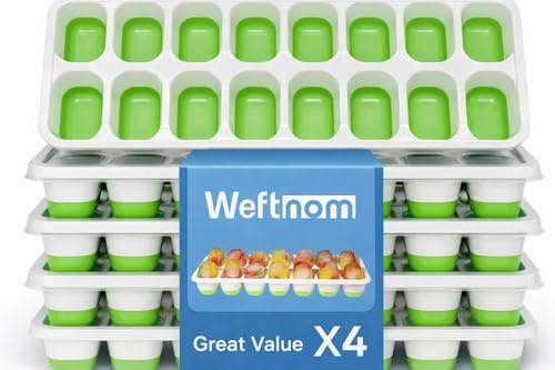 Ice Cube Trays for Freezer with Lids, 4 Pack 56-Cube Stackable Ice Trays, Easy-Release Silicone Bottom & PP Frame, BPA-Free, Dishwasher Safe, Covered Ice Molds for Iced Coffee, Cocktails & Baby Food