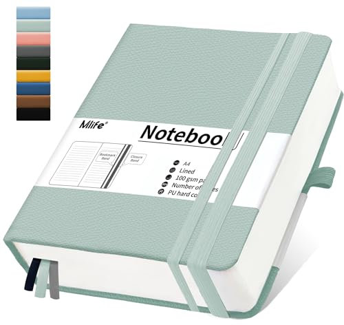 Mlife Notizbuch A4 Liniert,Dickes Notizbücher mit 360 nummerierten Seiten und 100g/M² Tintenfestes Papier,Hardcover Collegeblock, Tagebuch mit 2 Rücktasche für im Büro oder in der Schule(Blaugrün