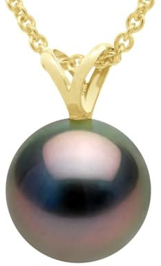 Pearls & Colors - Collier Perle de Culture de Tahiti Ronde - Qualité A + - Or 750 Millièmes (18 cts) - Chaîne Offerte - Bijou Femme