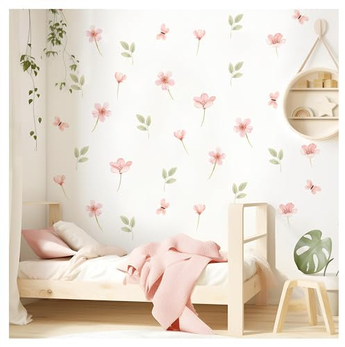 Little Deco Wandtattoo Blumen Schmetterlinge Set Wandsticker Kinderzimmer Mädchen Wandaufkleber Babyzimmer Rosa Schlafzimmer Wanddeko DL998-04