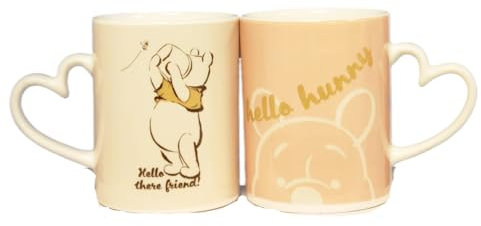 Divas World Winnie The Pooh Ceramic Coffee Mug Set: Whimsical Tea Cups with Unique Heart-Shaped Handle
