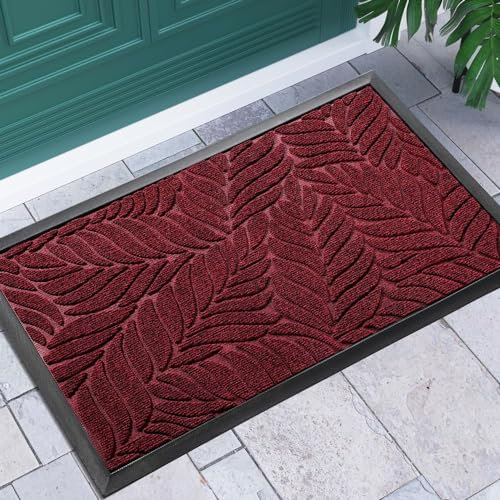 Yimobra Door Mats Outdoor Indoor, Heavy Duty Non Slip Welcome Mats for Front Door, Easy Clean Outside Doormats for Outdoor Entrance Home Entry Mat, Patio Rubber Door Mat, 92 x 61 cm, Wine Red