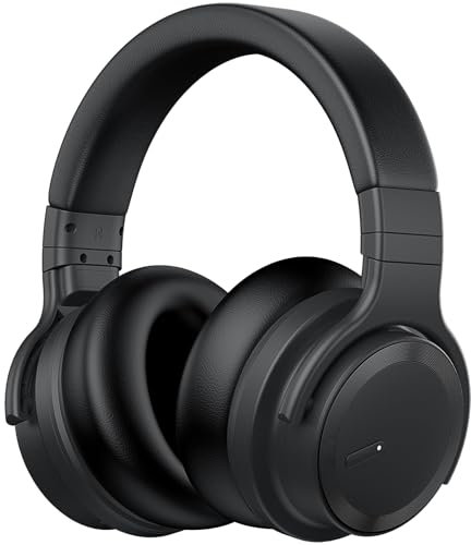 MOVSSOU E7 Active Noise Cancelling Headphones Bluetooth Headphones Wireless Headphones Over Ear with Mic Deep Bass, Comfortable Protein Earpads, 30 Hours Playtime for Travel/Work, Titanium Black