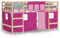 vidaXL Lit Mezzanine Enfants et Rideaux, Lit Surélevé pour Enfants avec Échelle, Meuble de Rangement Chambre, Moderne, Rose 90x190 cm Bois Pin Massif