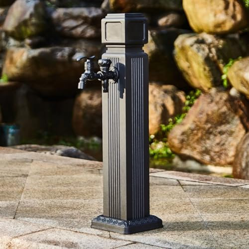 Freistehende Garten-Wassersäule, Außenterrassen-Wasserhahnpfosten/Hofbrunnen-Wasserhahnsäule mit Auslauf und Schlauchhalter, Frostschutz-Ständer für Retro-Bewässerungssysteme (Farbe: Schwarz A, Gr
