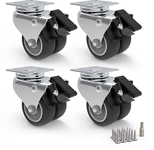 PRIOstahl Möbelrollen 4er Set 50 mm - bis 100 kg pro Rad Schwerlastrollen mit Bremse - Lenkrollen für Innen & Außen - Robuste Transportrollen mit Montagezubehör