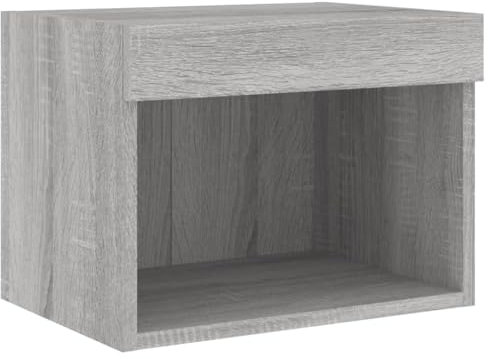 vidaXL Wand Nachttisch, Schwebend Nachtschrank mit LED-Leuchten, Wandmontage Nachtkommode Nachtkonsole, Wandschrank Schlafzimmer, Grau Sonoma