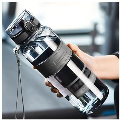 Bouilloire de Sport exquise, bouteille d'eau transparente, couvercle rabattable, grande carafe d'eau for la course, l'athlétisme, la randonnée, tasse sportive (Color : Black, Size : 1500ml/52.9oz)