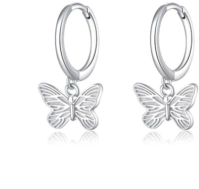SLUYNZ Sterlingsilber Schmetterling Creolen für Damen Mädchen Hängend Ohrringe Schmetterling (A-Silber)