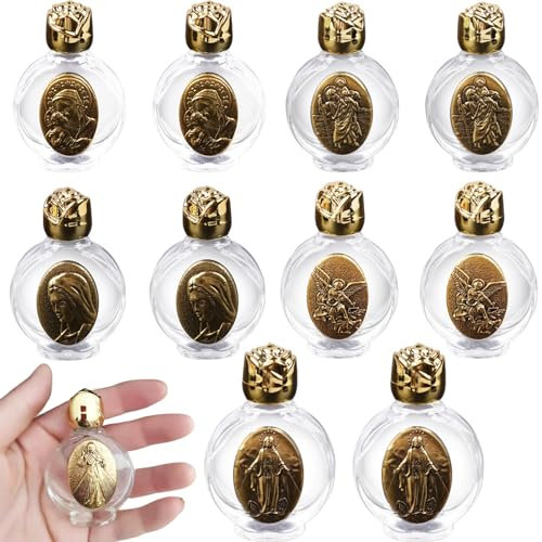Contenedor de agua bendita, botella de agua bendita 10 piezas recipiente de agua bendita en relieve de vidrio vacío rociador de agua sagrada matraz de agua bendita para regalo religioso, decoración d