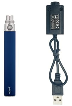 1100mAh eGo T vape battery - The e-cig battery with low internal resistance, Rechargeable - Adequate capacity 510 thread vaper pen eGo batteries - With vapes USB charger (0ml Nicotine Free) (Blue)