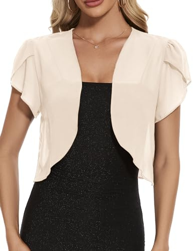 HANERDUN Donna Bolero Giacca Corta Primavera Estate Gilet Donna Bolero Manica Petalo Chiffon Cardigan Leggero per Abiti da Sposa Senza Spalline