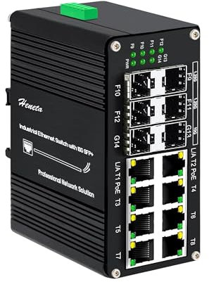 Hereta Switch Industriale PoE+ 14 Porte - 8 10/100/1000Base-T, 4 1.25G SFP, 2 10G SFP+ - Gigabit Unmanaged Switch 240W PoE Out Full/Half-Duplex Auto MDI/MDIX 48-57V Input